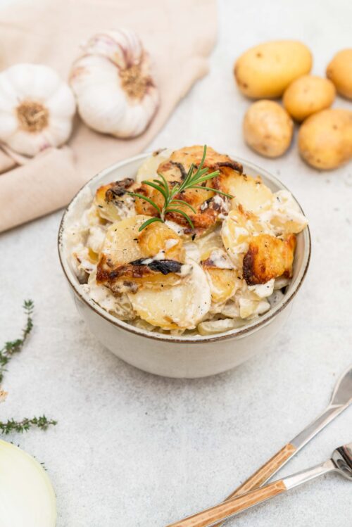 Gratin pommes de terre champignons de paris et huile de truffe